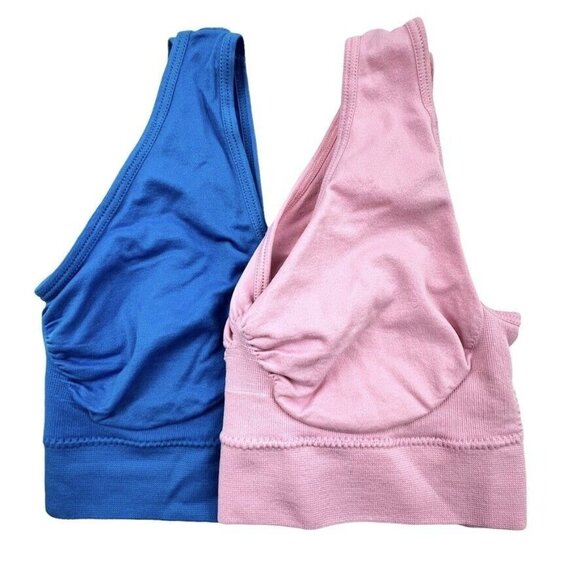 Activewear Sports Bras Set of 2 Size M Nylon Spandex Blue Pink - Picture 2 of 12